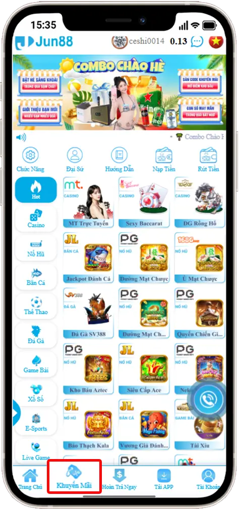 Bước 1: Tại Trang chủ » chọn Khuyến mãi